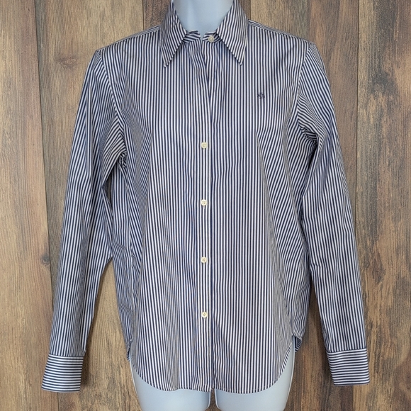 Lauren Ralph Lauren Striped Women's Non Iron Button Down Shirt XS F104 - Picture 2 of 5